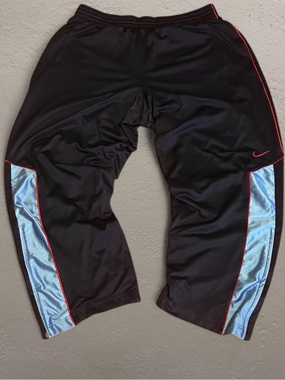 Y2K Nike Gray Tag Navy Blue & Red Lined Baggy Embroidered Track Pants